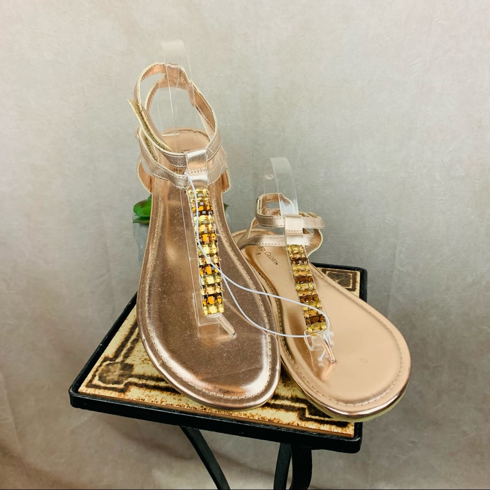 Jeweled Thong Sandals | Rose Gold - Topaz - Brown